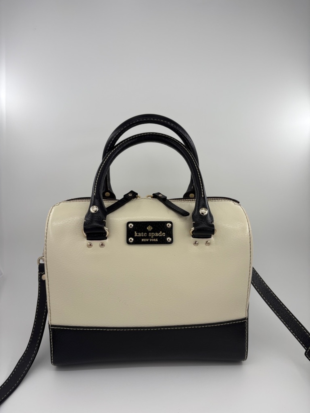 kate spade Cream and Black Leather Two-Tone Satchel